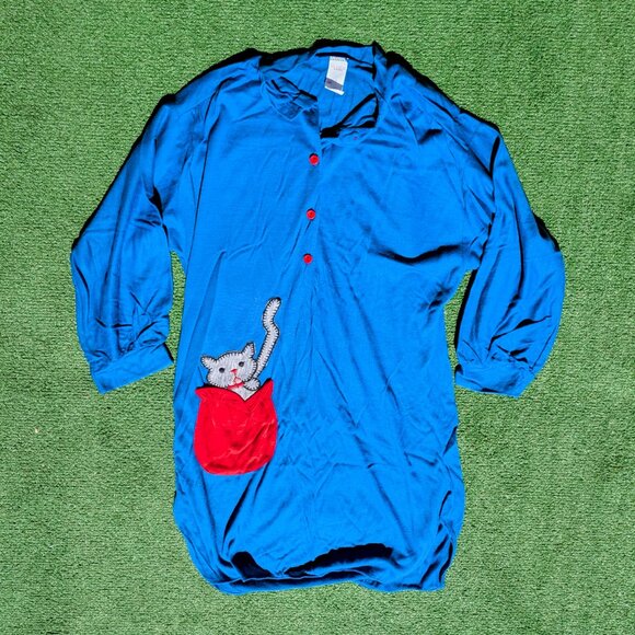 Vintage 90s Jennifer Dale Cat Pocket Sleep Relax Long Shirt/Gown Womens Sz 7 EUC - Picture 7 of 7